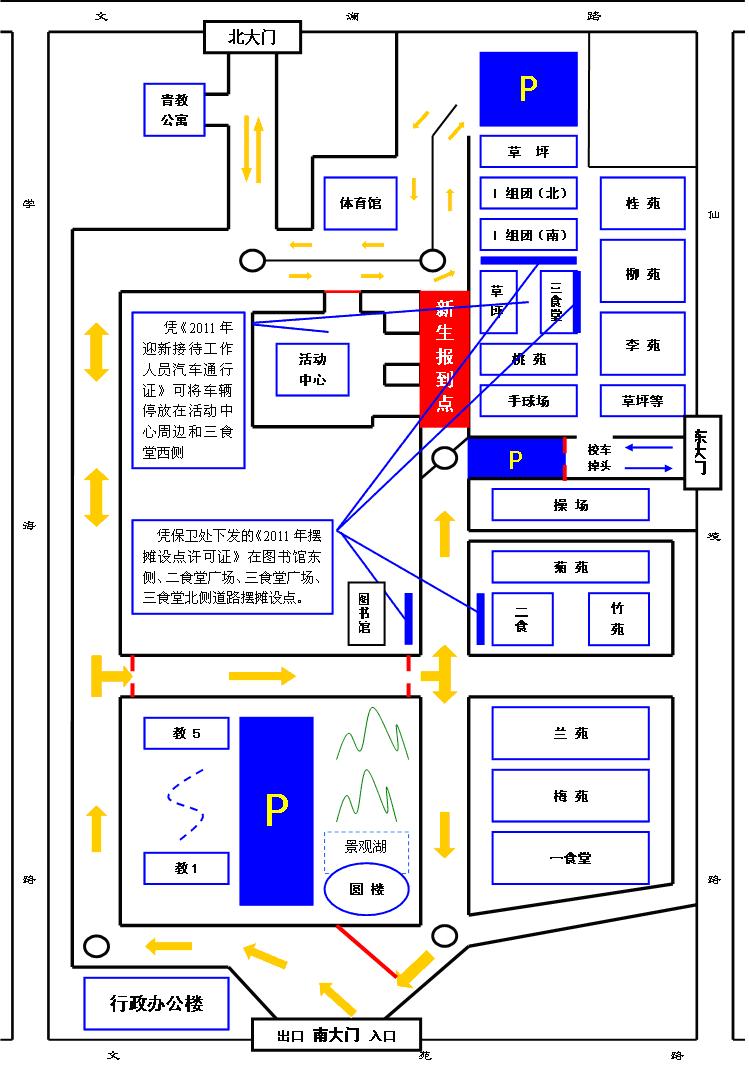 南京邮电大学2011年仙林校区新生报到示意图